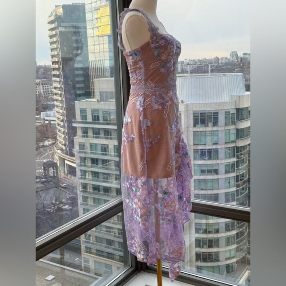 🆕 BRONX & BANCO 🧿 NWOT Eva Embroidered High-Low Midi Dress, Purple Sz XS US 2 - Picture 11 of 15